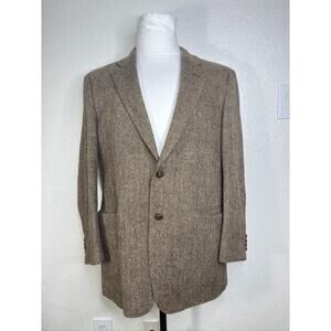 Harris Tweed Scottish Wool Blazer Houndstooth Brown Men Coat Jacket 44L Brown